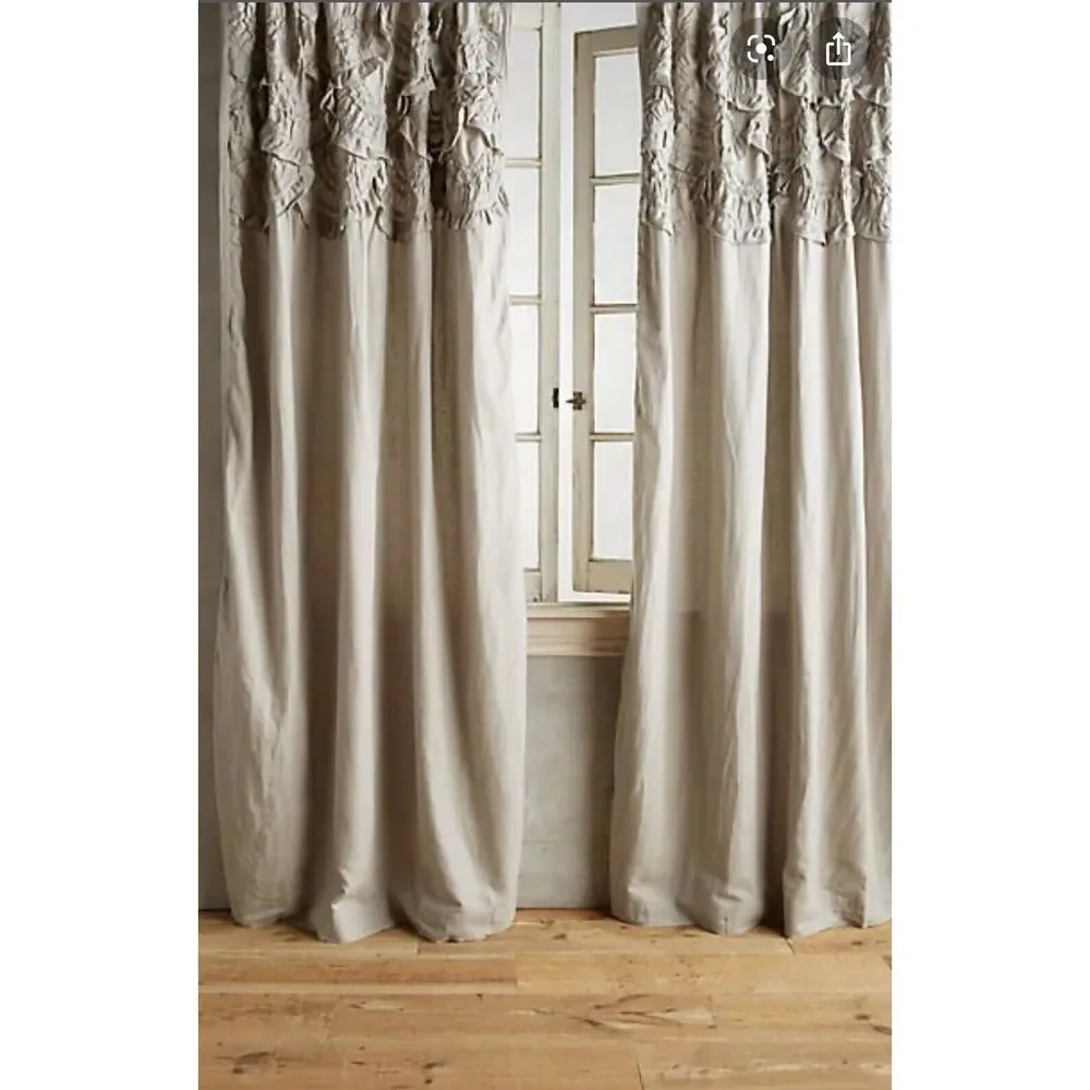 New Anthropologie Curtain Panel Grey Rivulet Tucked Ruffle (1) 50 x 63